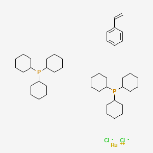 molecular formula C44H74Cl2P2Ru B14050821 Ruthenium(2+);styrene;tricyclohexylphosphane;dichloride 