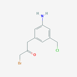 molecular formula C10H11BrClNO B14051003 1-(3-Amino-5-(chloromethyl)phenyl)-3-bromopropan-2-one 