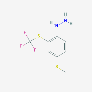 molecular formula C8H9F3N2S2 B14052693 1-(4-(Methylthio)-2-(trifluoromethylthio)phenyl)hydrazine 