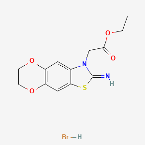 molecular formula C13H15BrN2O4S B1405277 ethyl 2-(2-imino-6,7-dihydro-[1,4]dioxino[2,3-f][1,3]benzothiazol-3-yl)acetate;hydrobromide CAS No. 2034156-67-5