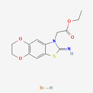 ethyl 2-(2-imino-6,7-dihydro-[1,4]dioxino[2',3':4,5]benzo[1,2-d]thiazol-3(2H)-yl)acetate hydrobromide
