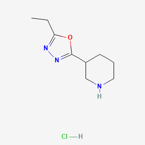 molecular formula C9H16ClN3O B1405289 3-(5-Ethyl-1,3,4-oxadiazol-2-yl)piperidine hydrochloride CAS No. 1707580-46-8