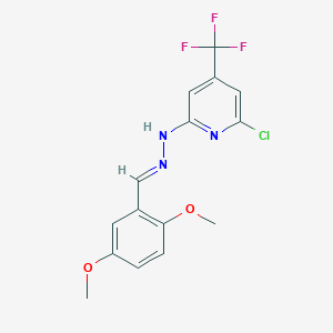 molecular formula C15H13ClF3N3O2 B1405311 (E)-2-Chloro-6-(2-(2,5-dimethoxybenzylidene)hydrazinyl)-4-(trifluoromethyl)pyridine CAS No. 1431559-91-9