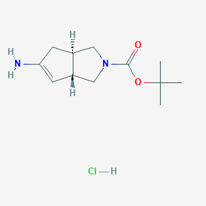 molecular formula C12H21ClN2O2 B14053203 tert-butyl (3aS,6aR)-5-amino-3,3a,6,6a-tetrahydro-1H-cyclopenta[c]pyrrole-2-carboxylate;hydrochloride 