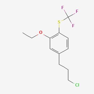 molecular formula C12H14ClF3OS B14053993 1-(3-Chloropropyl)-3-ethoxy-4-(trifluoromethylthio)benzene 