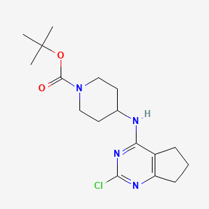 molecular formula C17H25ClN4O2 B1405405 tert-butyl 4-(2-chloro-6,7-dihydro-5H-cyclopenta[d]pyrimidin-4-ylamino)piperidine-1-carboxylate CAS No. 1000207-52-2