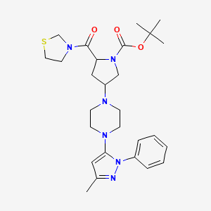 molecular formula C27H38N6O3S B14054289 Tert-butyl 4-[4-(5-methyl-2-phenylpyrazol-3-yl)piperazin-1-yl]-2-(1,3-thiazolidine-3-carbonyl)pyrrolidine-1-carboxylate 