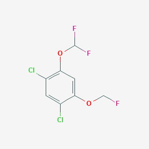molecular formula C8H5Cl2F3O2 B14054569 1,5-Dichloro-2-difluoromethoxy-4-(fluoromethoxy)benzene 