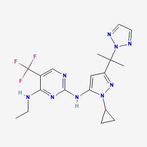 molecular formula C18H22F3N9 B14054733 N2-(3-(2-(2H-1,2,3-Triazol-2-yl)propan-2-yl)-1-cyclopropyl-1H-pyrazol-5-yl)-N4-ethyl-5-(trifluoromethyl)pyrimidine-2,4-diamine CAS No. 2170179-24-3
