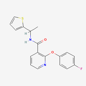 molecular formula C18H15FN2O2S B14054790 2-(4-Fluorophenoxy)-N-(1-(thiophen-2-yl)ethyl)nicotinamide 