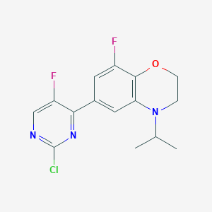 molecular formula C15H14ClF2N3O B14055043 6-(2-chloro-5-fluoropyrimidin-4-yl)-8-fluoro-4-isopropyl-3,4-dihydro-2H-benzo[b][1,4]oxazine 