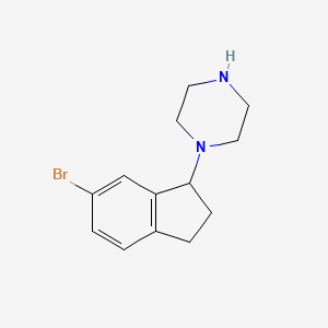 molecular formula C13H17BrN2 B14055052 1-(6-Bromo-indan-1-YL)-piperazine 