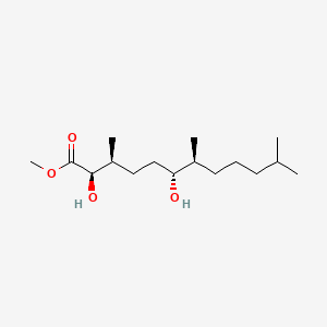 molecular formula C16H32O4 B14055237 Dodecanoic acid, 2,6-dihydroxy-3,7,11-trimethyl-, methyl ester, (2R*,3S*,6R*,7S*)- CAS No. 102616-17-1