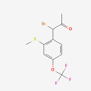 molecular formula C11H10BrF3O2S B14055311 1-Bromo-1-(2-(methylthio)-4-(trifluoromethoxy)phenyl)propan-2-one 