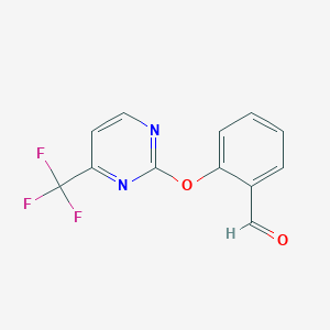 molecular formula C12H7F3N2O2 B1405584 2-((4-(Trifluoromethyl)pyrimidin-2-yl)oxy)benzaldehyde CAS No. 1227954-93-9