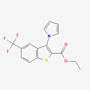 molecular formula C16H12F3NO2S B1405595 Ethyl 3-(1H-pyrrol-1-yl)-5-(trifluoromethyl)-1-benzothiophene-2-carboxylate CAS No. 1227954-97-3