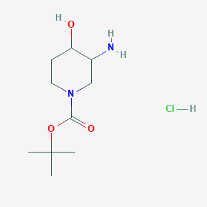 molecular formula C10H21ClN2O3 B14055959 Tert-butyl 3-amino-4-hydroxypiperidine-1-carboxylate;hydrochloride 