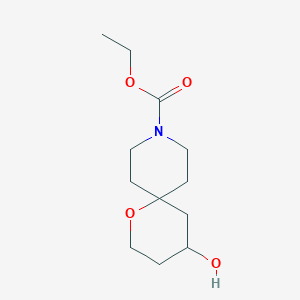 molecular formula C12H21NO4 B1405611 Ethyl 4-hydroxy-1-oxa-9-azaspiro[5.5]undecane-9-carboxylate CAS No. 1785764-72-8