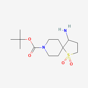 molecular formula C13H24N2O4S B14056286 tert-Butyl 4-amino-1-thia-8-azaspiro[4.5]decane-8-carboxylate 1,1-dioxide 