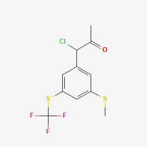 molecular formula C11H10ClF3OS2 B14056306 1-Chloro-1-(3-(methylthio)-5-(trifluoromethylthio)phenyl)propan-2-one 