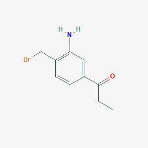 molecular formula C10H12BrNO B14056545 1-(3-Amino-4-(bromomethyl)phenyl)propan-1-one 