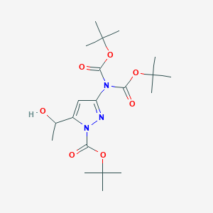 molecular formula C20H33N3O7 B1405655 tert-Butyl 3-((di-tert-butoxycarbonyl)amino)-5-(1-hydroxyethyl)-1H-pyrazole-1-carboxylate CAS No. 1439824-04-0