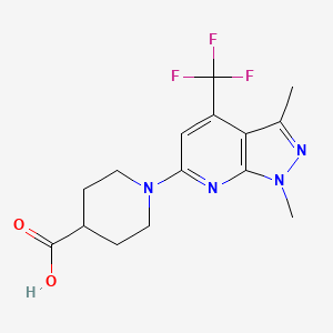 molecular formula C15H17F3N4O2 B1405663 1-(1,3-Dimethyl-4-(trifluoromethyl)-1H-pyrazolo[3,4-b]pyridin-6-yl)piperidine-4-carboxylic acid CAS No. 1308649-27-5