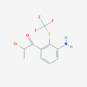 molecular formula C10H9BrF3NOS B14056649 1-(3-Amino-2-(trifluoromethylthio)phenyl)-2-bromopropan-1-one 