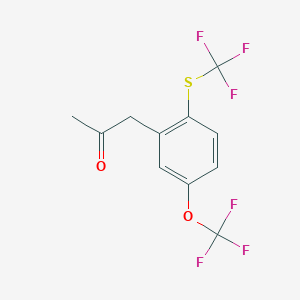 molecular formula C11H8F6O2S B14056680 1-(5-(Trifluoromethoxy)-2-(trifluoromethylthio)phenyl)propan-2-one 