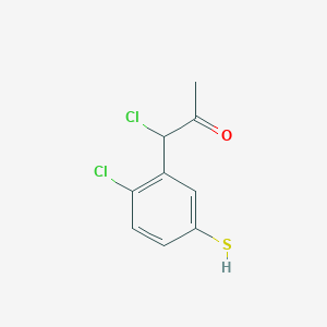 molecular formula C9H8Cl2OS B14056704 1-Chloro-1-(2-chloro-5-mercaptophenyl)propan-2-one 