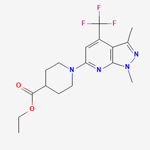 molecular formula C17H21F3N4O2 B1405671 Ethyl 1-[1,3-dimethyl-4-(trifluoromethyl)-1H-pyrazolo[3,4-b]pyridin-6-yl]piperidine-4-carboxylate CAS No. 1305712-96-2