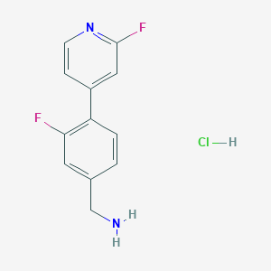 molecular formula C12H11ClF2N2 B1405684 (3-Fluoro-4-(2-fluoropyridin-4-yl)phenyl)methanamine hydrochloride CAS No. 1449117-60-5