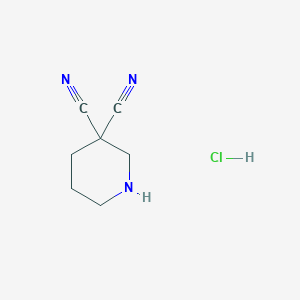 molecular formula C7H10ClN3 B1405690 哌啶-3,3-二腈盐酸盐 CAS No. 1374653-23-2