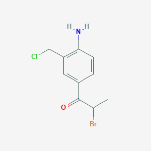 molecular formula C10H11BrClNO B14056910 1-(4-Amino-3-(chloromethyl)phenyl)-2-bromopropan-1-one 
