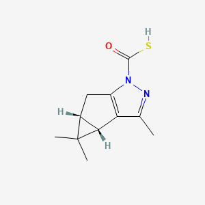 molecular formula C11H14N2OS B1405753 (3bS,4aR)-3,4,4-Trimethyl-3b,4,4a,5-tetrahydro-1H-cyclopropa[3,4]cyclopenta[1,2-c]pyrazole-1-carbothioic O-acid CAS No. 1451390-45-6