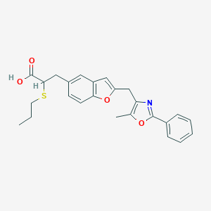 molecular formula C25H25NO4S B140577 3-(2-((5-Methyl-2-phenyloxazol-4-yl)methyl)benzofuran-5-yl)-2-(propylsulfanyl)propionic acid CAS No. 150563-61-4