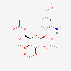 molecular formula C21H27NO11 B14057754 (2R,3S,4S,5R,6S)-2-(Acetoxymethyl)-6-(2-amino-4-(hydroxymethyl)phenoxy)tetrahydro-2H-pyran-3,4,5-triyl triacetate 
