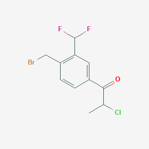 molecular formula C11H10BrClF2O B14057801 1-(4-(Bromomethyl)-3-(difluoromethyl)phenyl)-2-chloropropan-1-one 