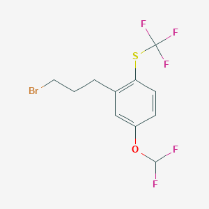 molecular formula C11H10BrF5OS B14058557 1-(3-Bromopropyl)-5-(difluoromethoxy)-2-(trifluoromethylthio)benzene 