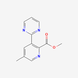 molecular formula C12H11N3O2 B14058671 Methyl 5-methyl-3-(pyrimidin-2-yl)picolinate 