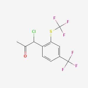 molecular formula C11H7ClF6OS B14058737 1-Chloro-1-(4-(trifluoromethyl)-2-(trifluoromethylthio)phenyl)propan-2-one 