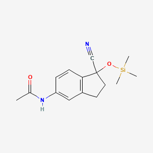 molecular formula C15H20N2O2Si B14058766 N-(1-Cyano-1-((trimethylsilyl)oxy)-2,3-dihydro-1H-inden-5-yl)acetamide 
