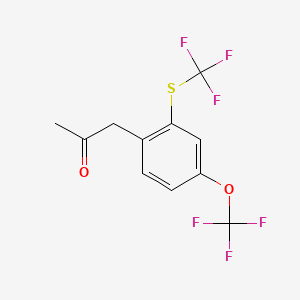 molecular formula C11H8F6O2S B14058911 1-(4-(Trifluoromethoxy)-2-(trifluoromethylthio)phenyl)propan-2-one 