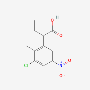 molecular formula C11H12ClNO4 B14059904 Ethyl 3-chloro-2-methyl-5-nitrophenylacetic acid 