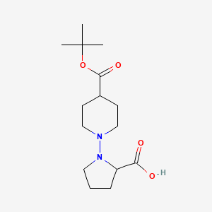 molecular formula C15H26N2O4 B14061063 1-[4-[(2-Methylpropan-2-yl)oxycarbonyl]piperidin-1-yl]pyrrolidine-2-carboxylic acid 