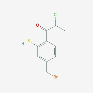 molecular formula C10H10BrClOS B14061149 1-(4-(Bromomethyl)-2-mercaptophenyl)-2-chloropropan-1-one 