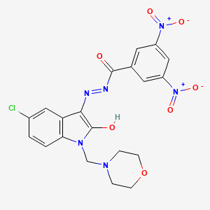 molecular formula C20H17ClN6O7 B14061248 Benzoic acid, 3,5-dinitro-, (5-chloro-1,2-dihydro-1-(4-morpholinylmethyl)-2-oxo-3H-indol-3-ylidene)hydrazide CAS No. 100757-08-2