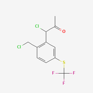 molecular formula C11H9Cl2F3OS B14061583 1-Chloro-1-(2-(chloromethyl)-5-(trifluoromethylthio)phenyl)propan-2-one 