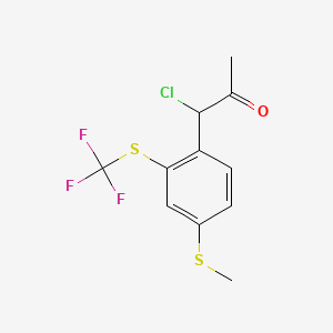 molecular formula C11H10ClF3OS2 B14061613 1-Chloro-1-(4-(methylthio)-2-(trifluoromethylthio)phenyl)propan-2-one 