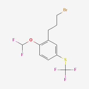 molecular formula C11H10BrF5OS B14061663 1-(3-Bromopropyl)-2-(difluoromethoxy)-5-(trifluoromethylthio)benzene 